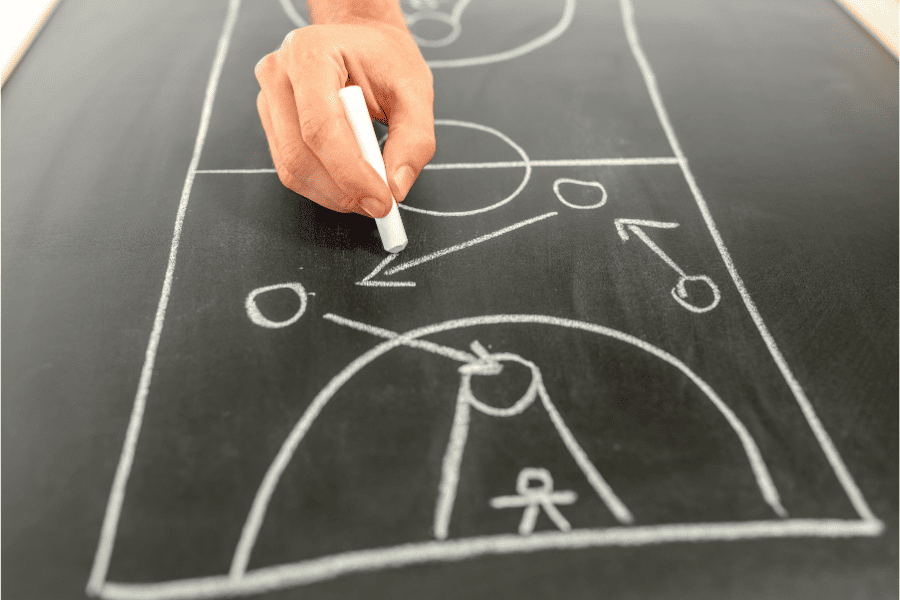 Basketball Play Drawn on Chalkboard